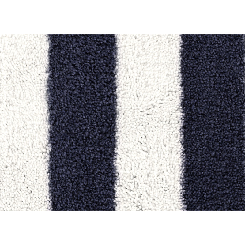 Ronning Beach Stripe Nylon and Polyester Bath Rug with Non-Slip Backing, Indigo Blue/White