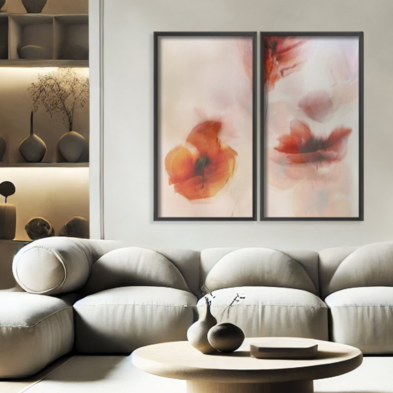 «Nature Inspired Painted Poppies» par Nel Talen - ensemble de 2 œuvres d'art encadrées sur papier, H 40 po x l 40 po