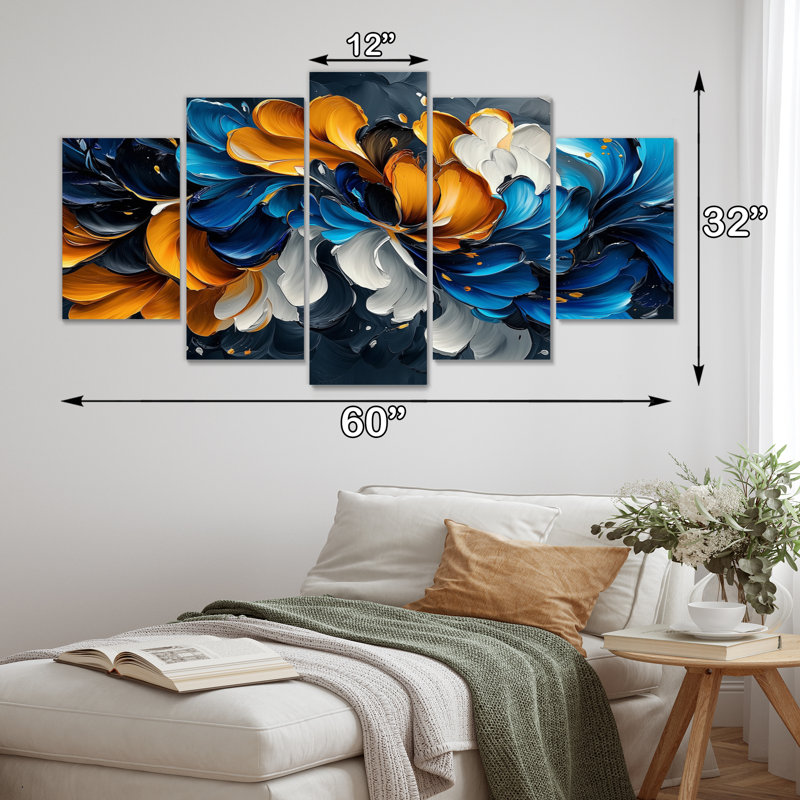 Bleu orange délicat, pétales de fleurs en mouvement - fleurs, décoration murale - art mural moderne