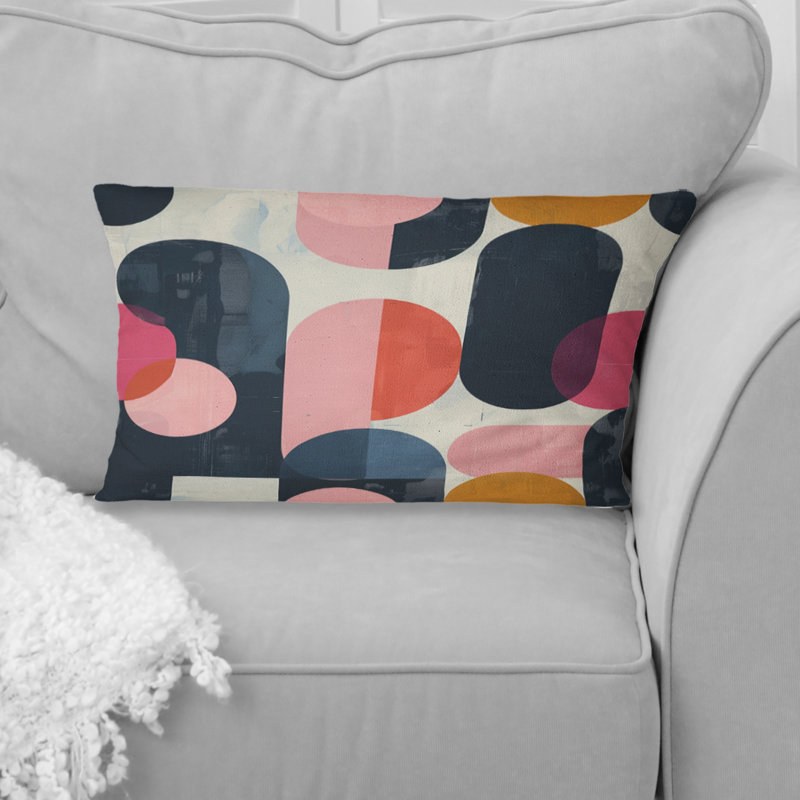 Coussin lombaire noir et rose Midcentury Geometric Shapes II - Midcentury Colours