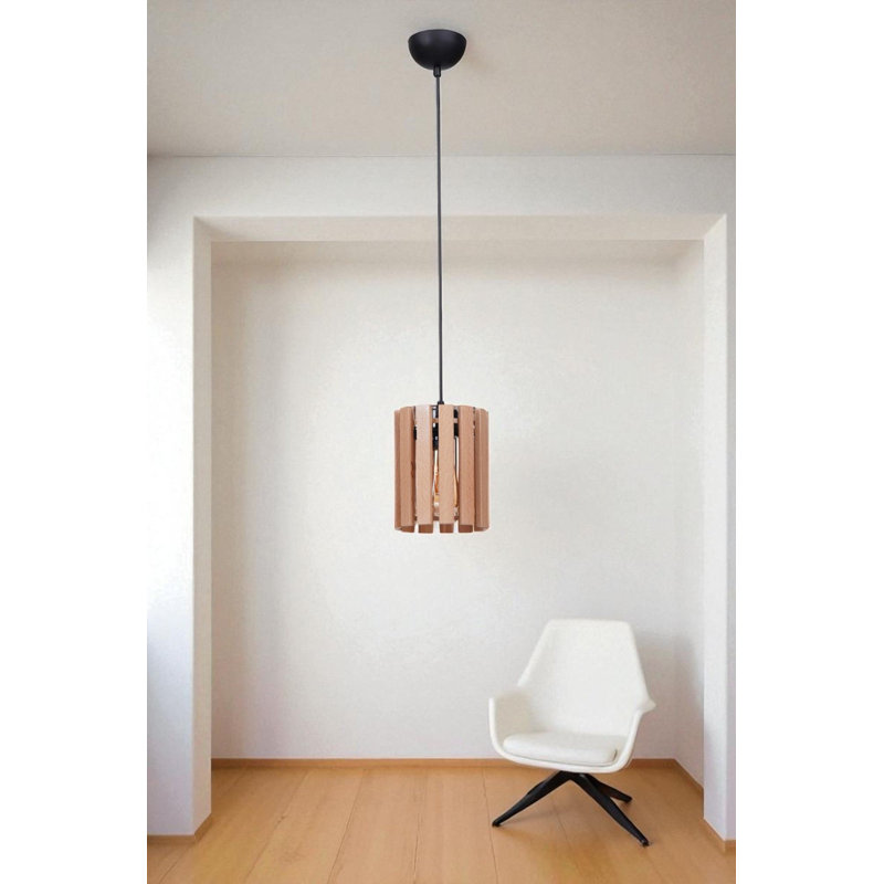 Lustre élégant en métal avec capuchon en bois | Chêne et finition noire, plaque de base de 5,5 po de diamètre x 7,5 po de hauteur | Hauteur réglable jusqu'à 31,5 po | 1 x douille E27 (40 W maximum) | Parfait pour le salon, la salle à manger et le vestibule