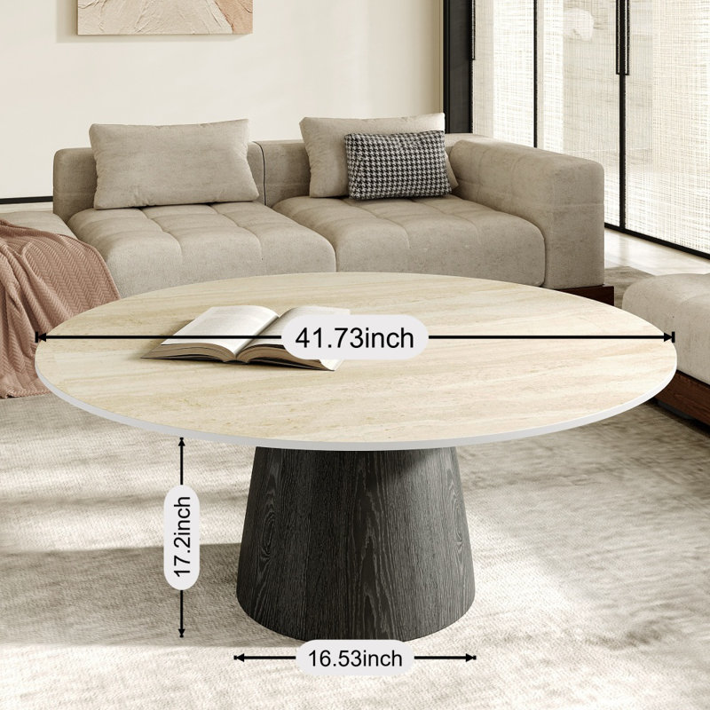 Matte Modern Travertine Stone Coffee Table, 17.2" H x 41.73" L x 41.73" W