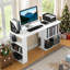 Bureau en coin pivotant à 360 ° en L avec tablettes - blanc-1016516553