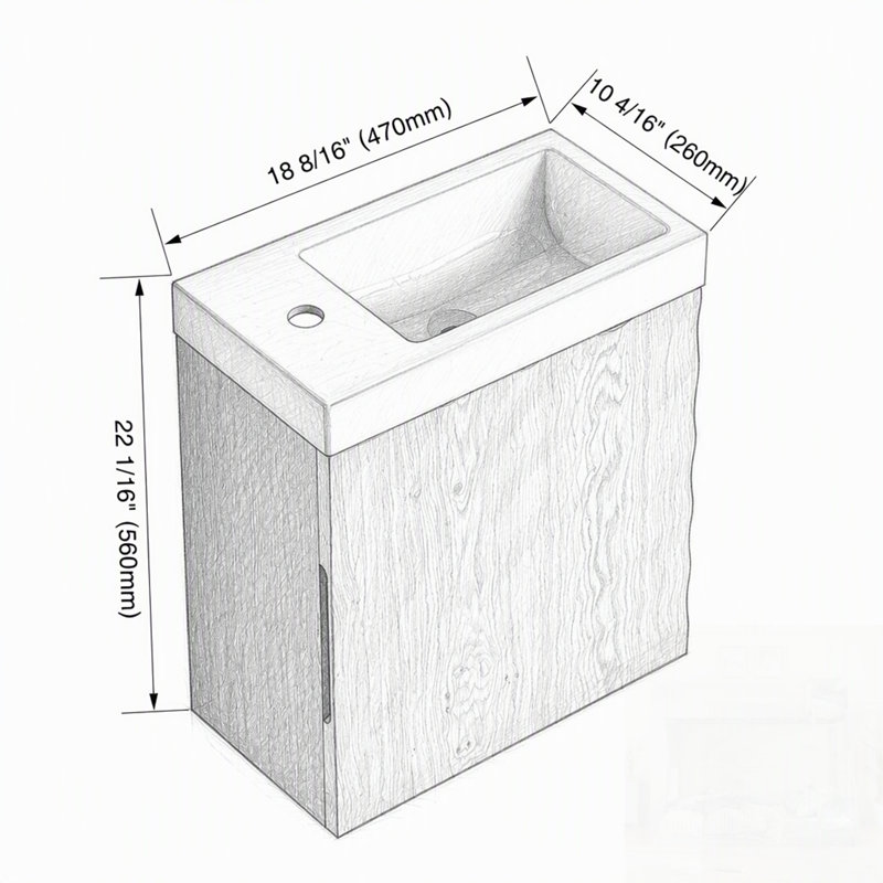 Wall Mounted Single Vanity Bathroom Vanity With Resin Top, Natural Wood