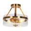 Plafonnier semi-encastré 2 lumières Modern Brass Gold avec abat-jour en verre bullé