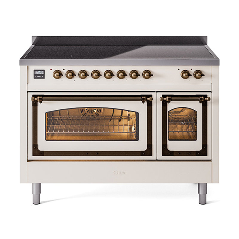 ILVE Nostalgie II Noblesse 48 dans la gamme d'induction, 6 éléments d'induction (porte en verre), Blanc antique / bruni