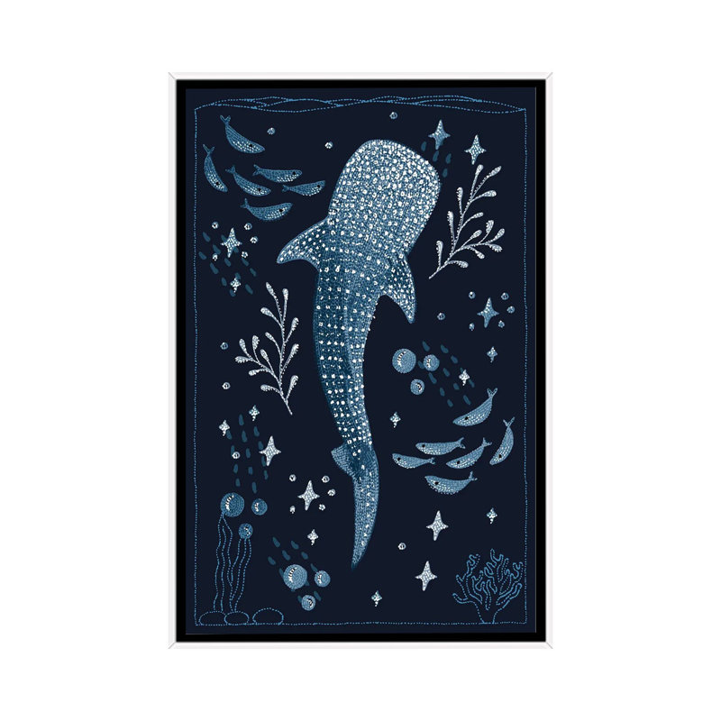 «Ocean Garden Whale Shark», reproduction d'art sur toile encadrée, Reproduction encadrée sans passe-partout, Blanc