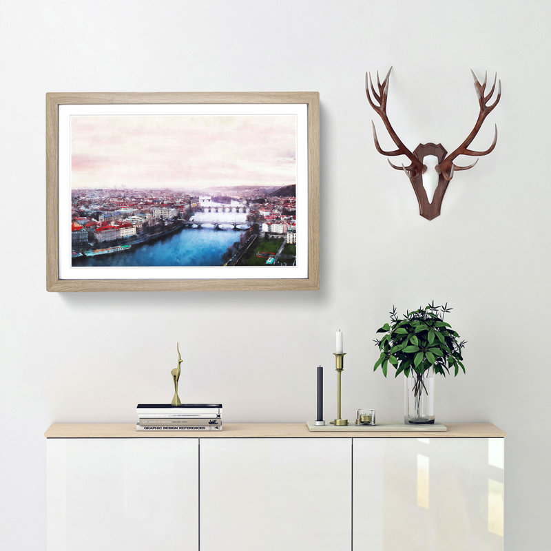 Prague Czech Republic Skyline - Framed Print, Oak Framed, 62cm H x 87cm W x 2cm D