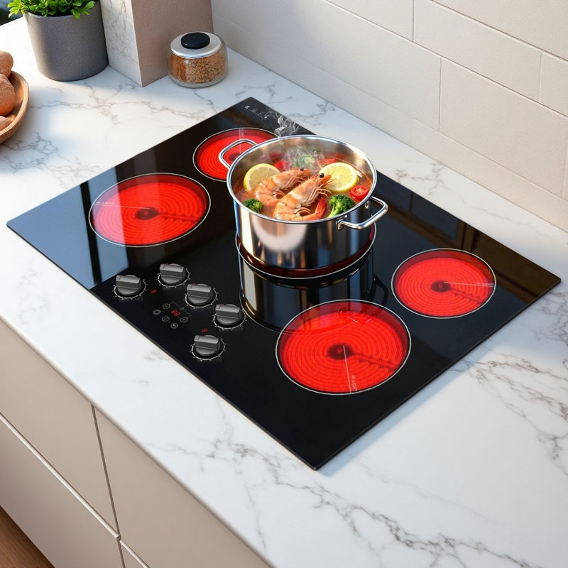 Surface de cuisson électrique Karinear de 30 po, plaque de cuisson intégrée à 5 brûleurs, puissance élevée de 8 500 W, 9 niveaux de puissance, minuterie, verrouillage enfant, pause, surface de cuisson avec bouton et commande tactile, 240 V