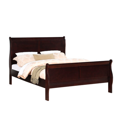 Full Size Solid Wood Bed With Brown Cherry Finish, Bedroom Furniture, Metal Drawer Glides For Ease Of Use Bed, Wood, French Robust Structure And Stability