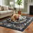 Black Floral Washable Rug Indoor Carpet-307352184