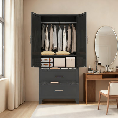 Grande armoire de 71 pouces en métal avec 2 tiroirs, une tablette réglable et une tringle suspendue pour un rangement polyvalent et une organisation dans divers espaces
