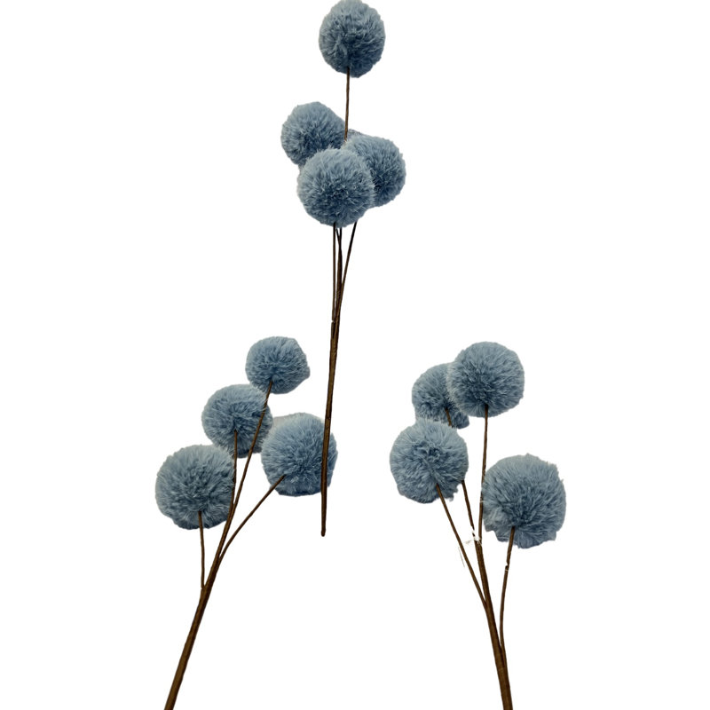 Blue Velour Stem Pick with Pom Poms