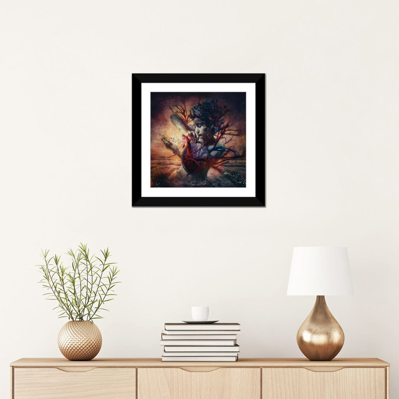 « fleur », impression sur toile, Papier d'art encadré noir, Blanc, H 16 po x l 16 po x P 1 po