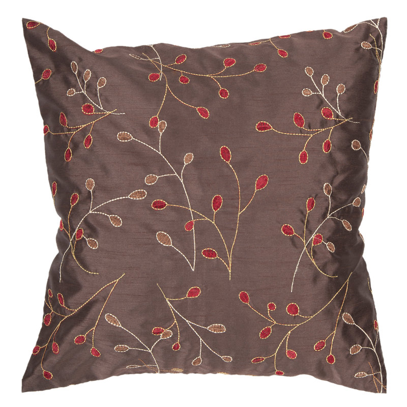 22" Square Red and Gold Embroidered Polyester Throw Pillow