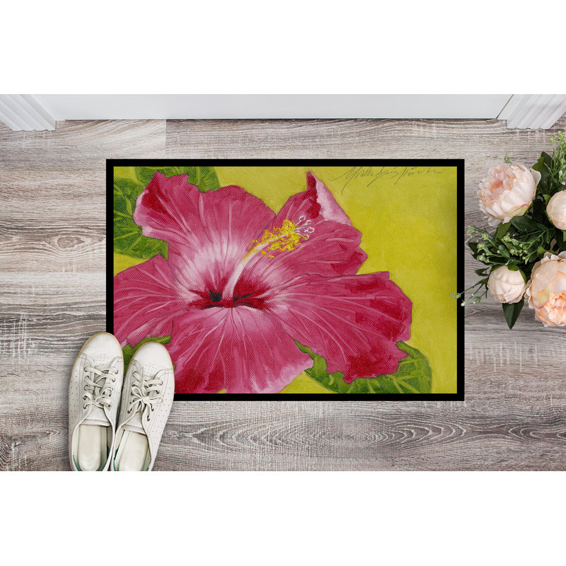 Paillasson d’extérieur antidérapant rose vif et hibiscus, Rectangle 2 pi x 3 pi