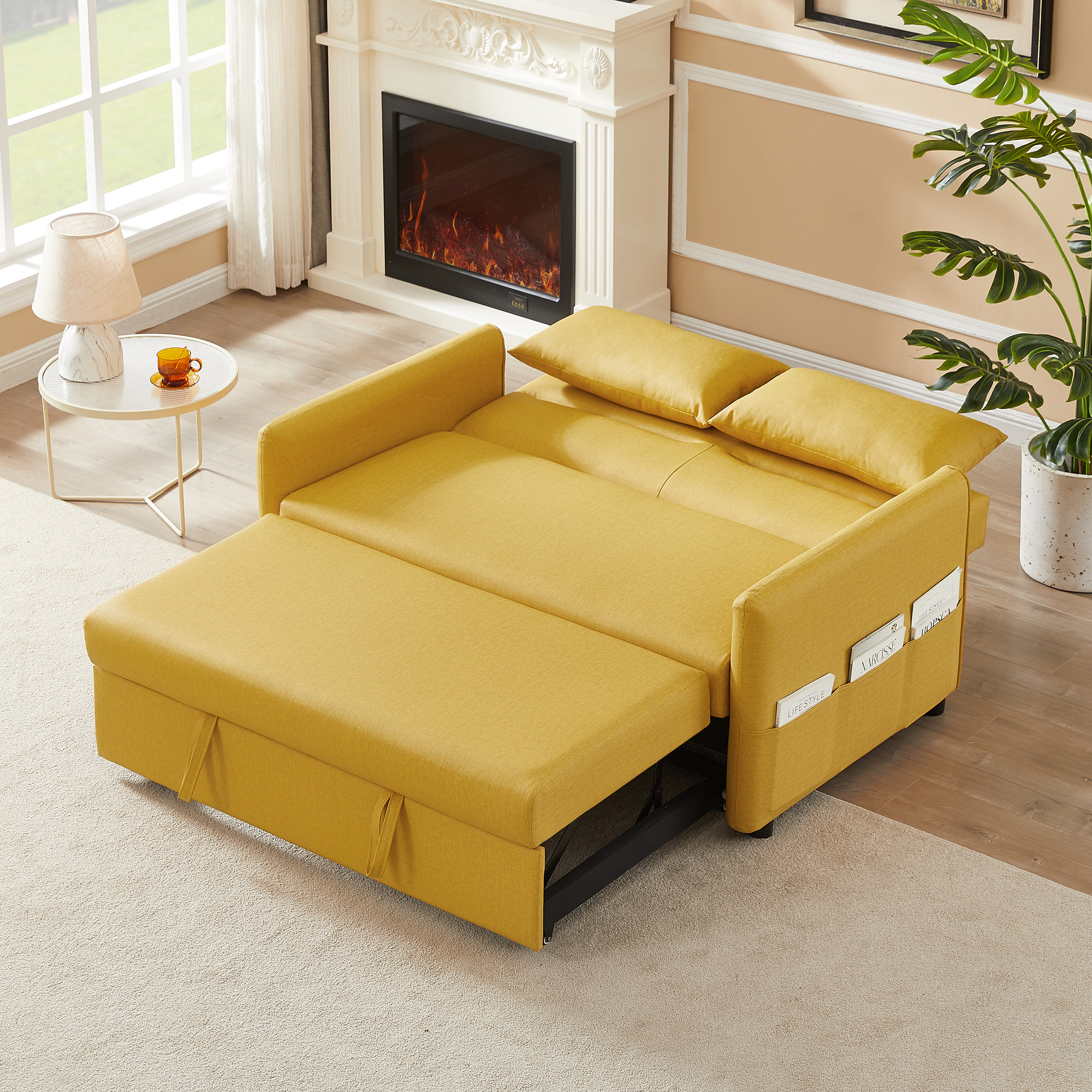 Sweetcrispy Futon Sofa Bed - Leather Sofa Futon Couch, Memory Foam Couch,  Convertible Loveseat for Living Room