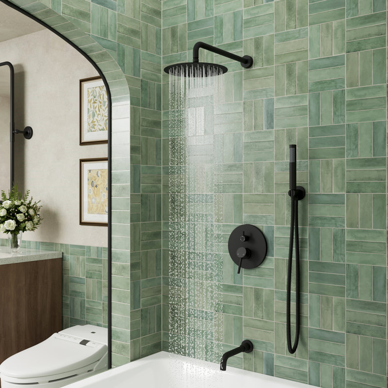 PureEssence Pressure-Balanced (Temperature And Volume) Complete Shower System with Rough in-Valve, Matte Black