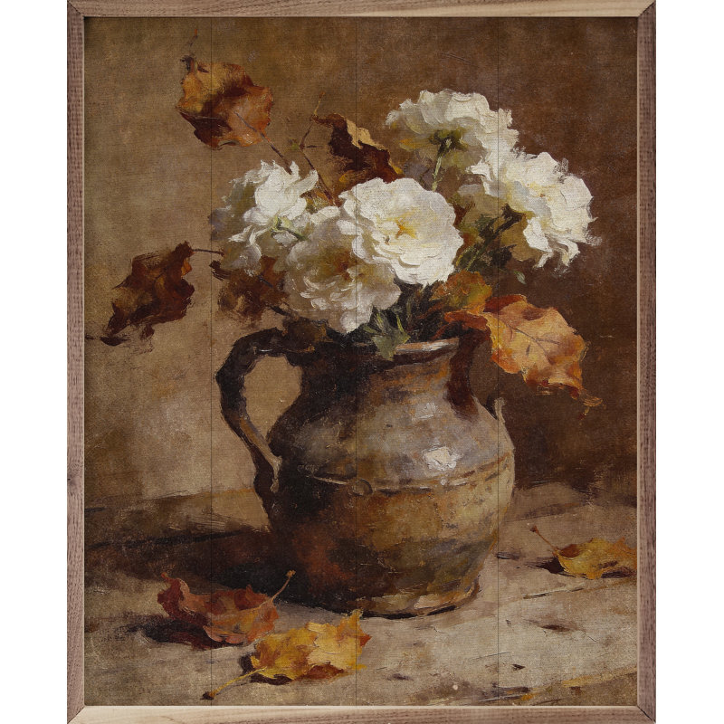 Fleurs blanches et feuilles de hêtre, H 30 po x l 24 po