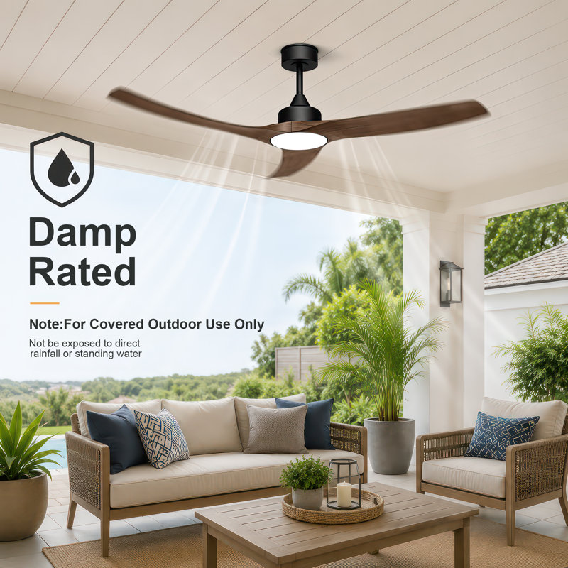 52" Outdoor Ceiling Fan with Light for Patio Garage Porch Indoor, Weather-Proof Blades & High-Airflow, Quiet DC Motor 3CCT Dimmable LED Ceiling Fan Remote for Farmhouse