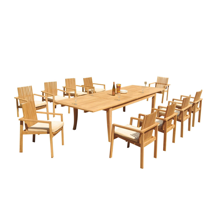 Rectangle Long Teak Dining Set, 8, 31" H x 94" W x 40" D