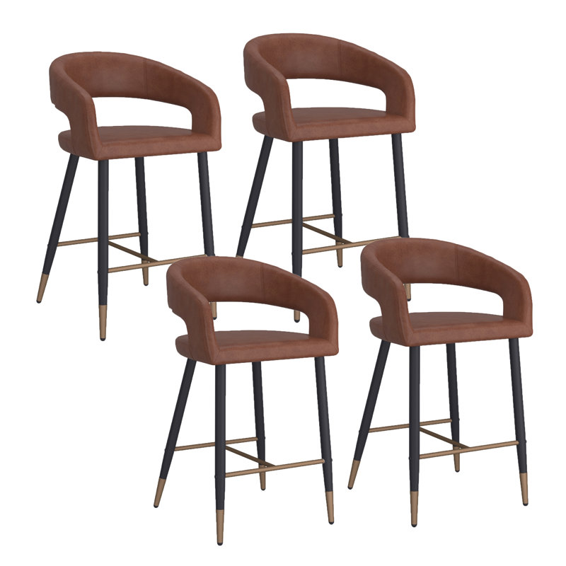 Tabouret de comptoir en similicuir et métal 26 po Christley, ensemble de 4 - noir, Brun