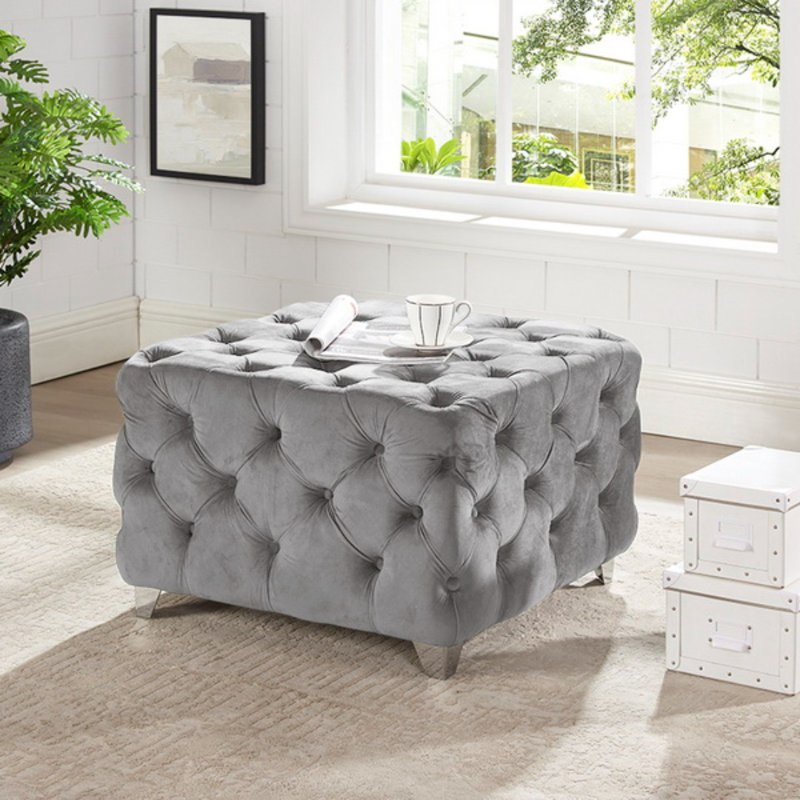 Velvet Ottoman, Silver