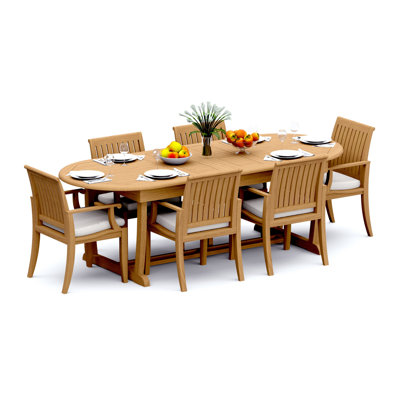 Ensemble de salle à manger 9 pièces en bois de teck de qualité A: 94 po Table à pieds tréteaux ovales Lagos # 11LG2308