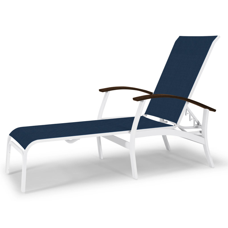Askar Outdoor Rust-Resistant Metal Chaise Lounge, Navy 13D Sunbrella®, Gloss White, Kona P10