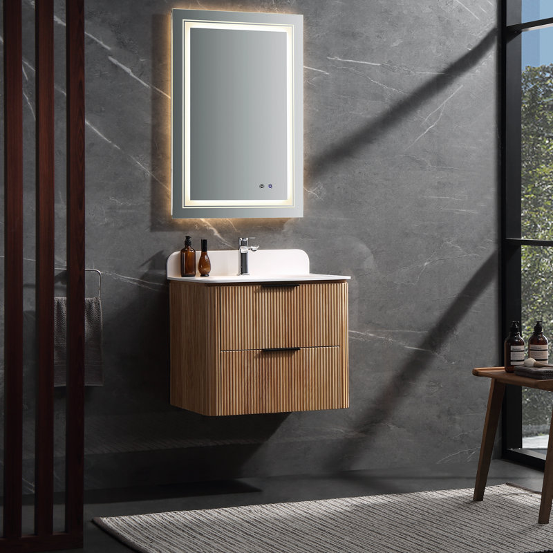 Armoire de salle de bain flottante murale moderne entièrement assemblée de 24 po