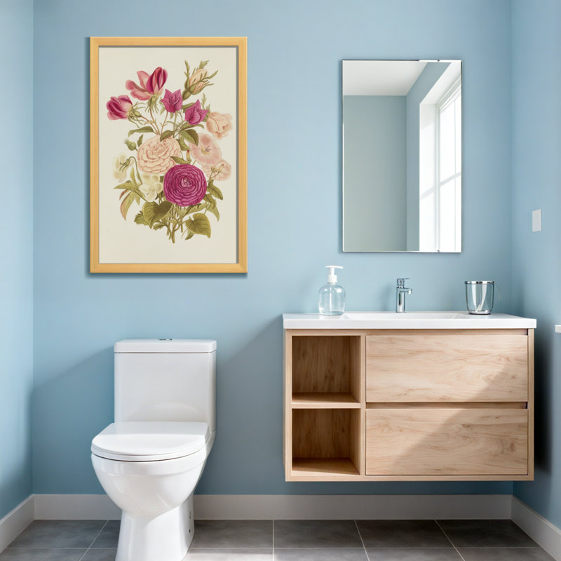 Bouquet de plantes et de fleurs avec roses roses et crème, H 20 po x l 30 po, Toile tendue, Ne s’applique pas