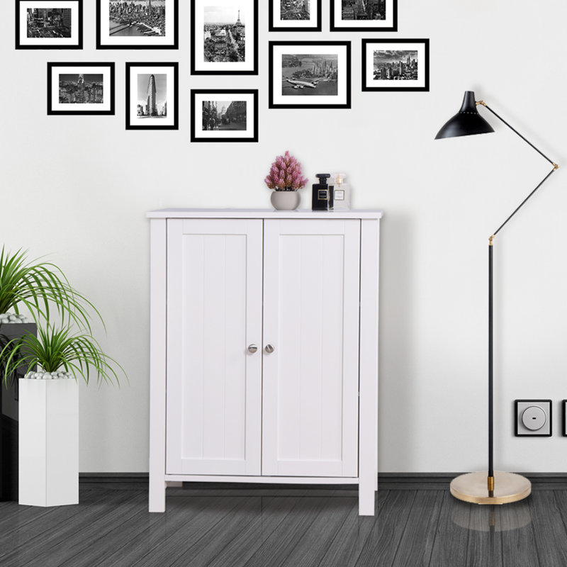 Armoire de rangement pour salle de bain avec porte double et tablette réglable en blanc - Fabrication de qualité pour une utilisation à long terme