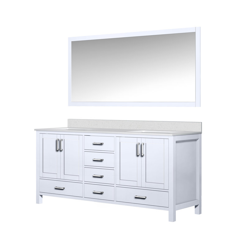 Jacques 72 in. W x 22 in. D Double Bath Vanity and 70 in. Mirror, White, White Cultured Marble