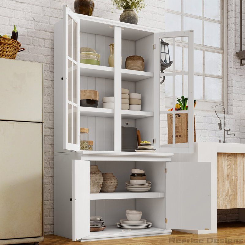 75.25''H Farmhouse Freestanding Pantry Hutch Cabinet with Glass Door