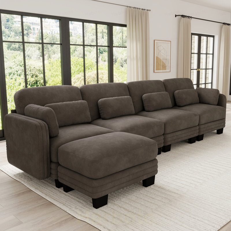 Canapé modulaire modulaire à 4 places avec capitonnage Channel, Chenille-brun
