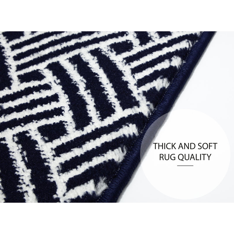 tapis d'escalier doux et vibrant en treillis Alexandre, Bleu marine
