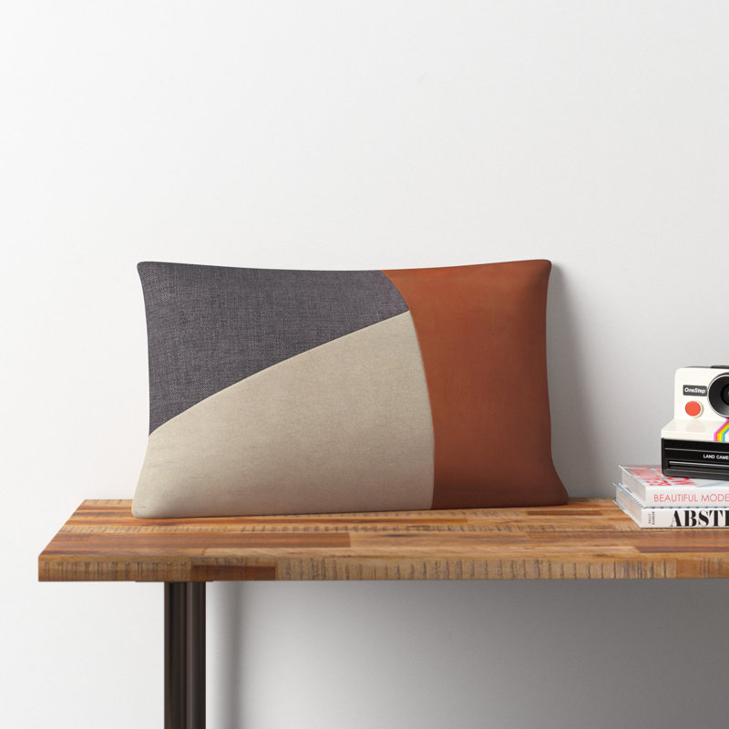 Tawny Patchwork Cotton Lumbar Throw Pillow, Down