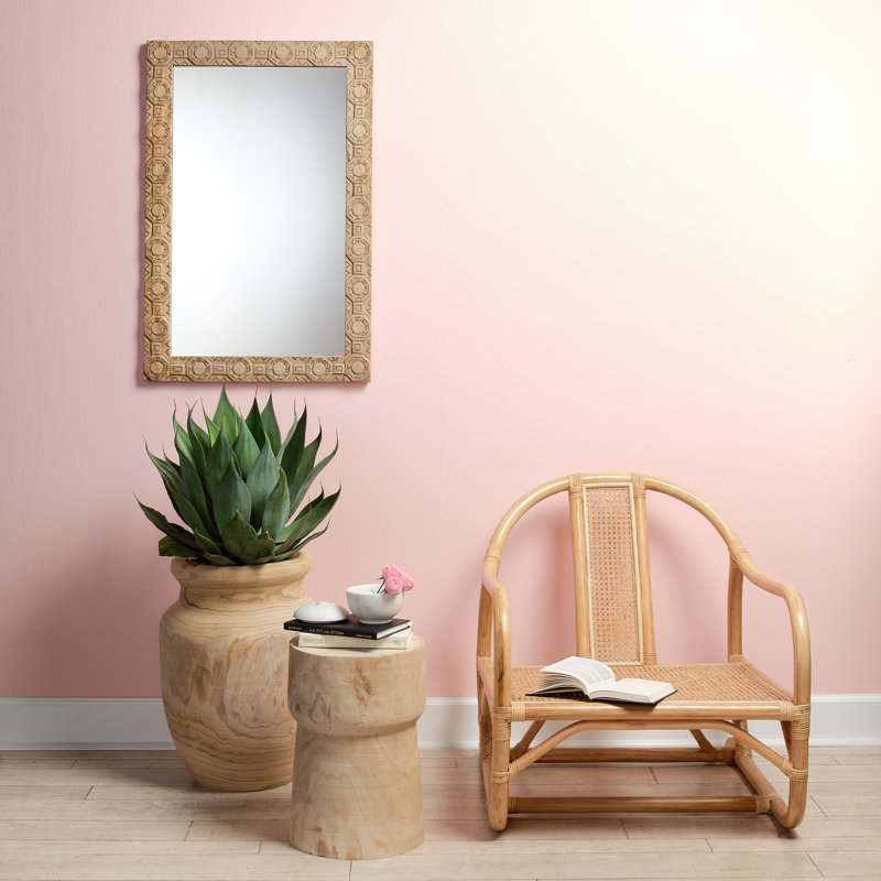 Light Wood Carved Rectangular Bohemian Accent Mirror