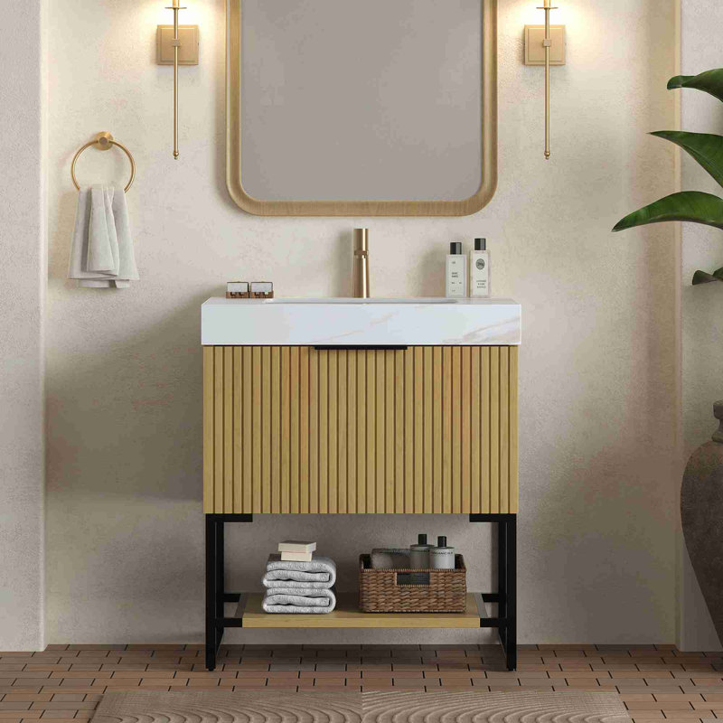 Meuble-lavabo de salle de bain, Chêne doré, Blanc