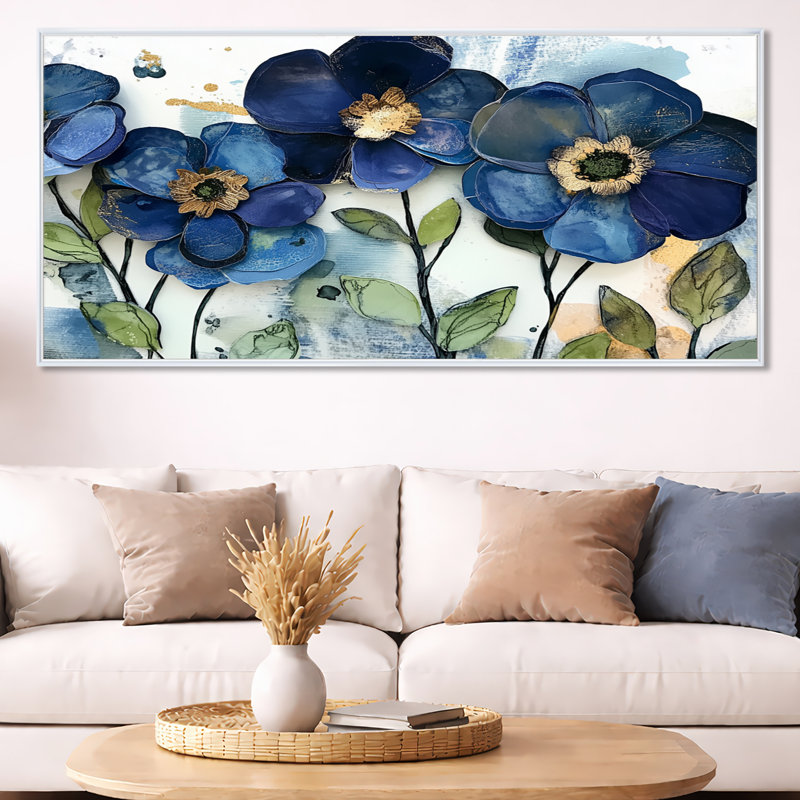 Art mural jardin printanier, toile florale fleurie, Jovanny, H 28 po x l 60 po, White Floater Framed