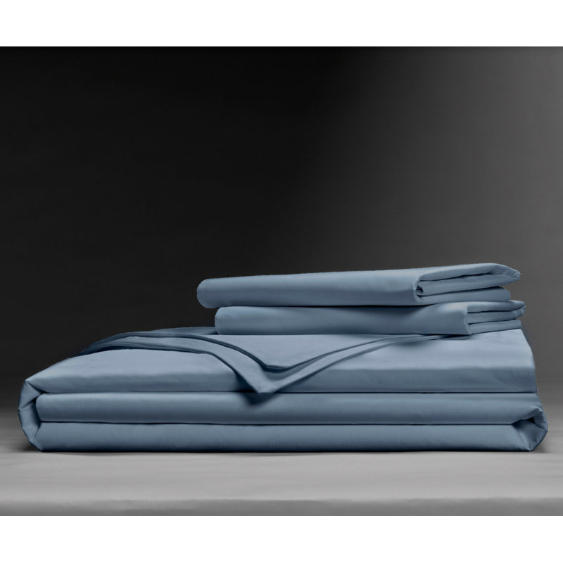 Modern & Contemporary Cotton Satin Duvet Cover, Cadet Blue, Cal King Duvet Cover + 2 King Shams