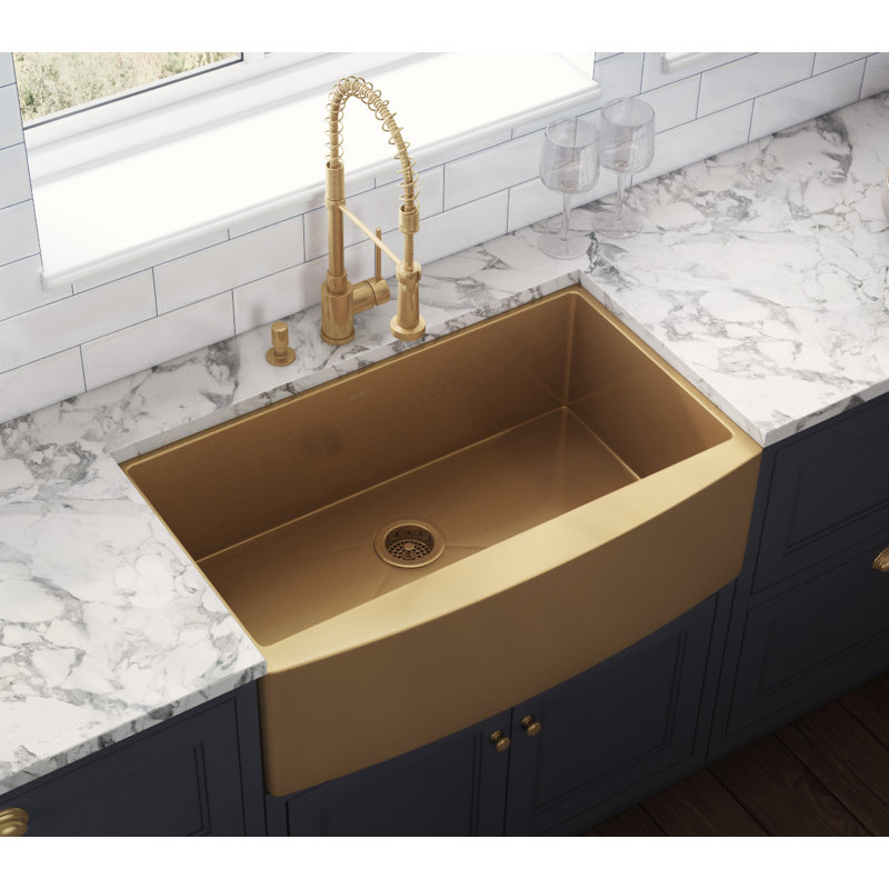 Terraza 36" L x 22" W Farmhouse Kitchen Sink, Matte Gold