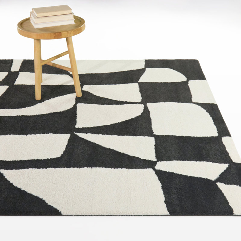 Carr Charcoal/Cream Organic Modern Area Rug, Rectangle 5'3" x 7'
