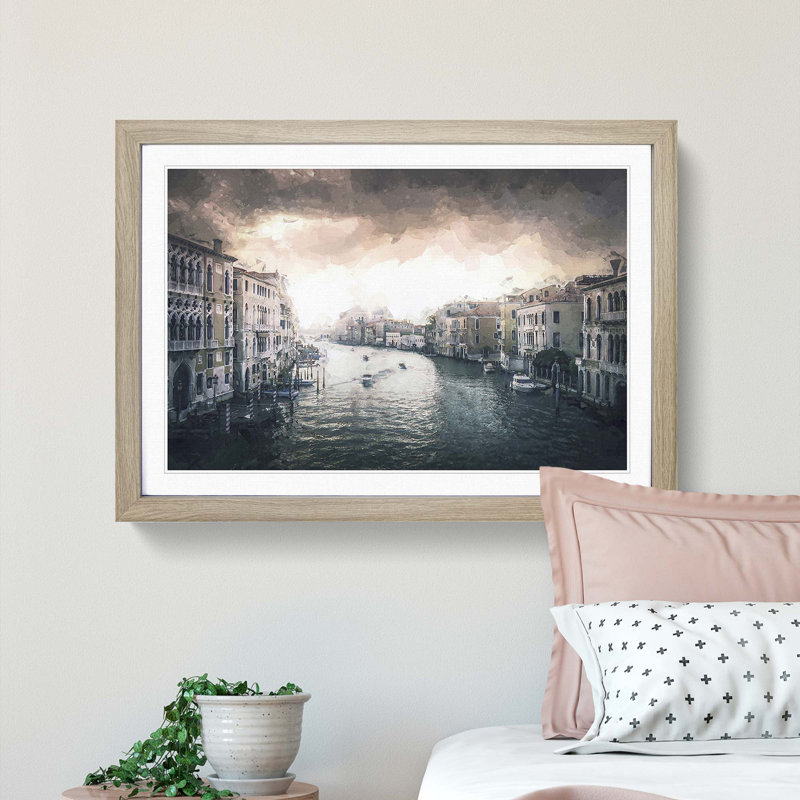 The Grand Canal in Venice Italy in Abstract - Picture Frame Graphic Art Print, Oak Framed, 62cm H x 87cm W x 2cm D