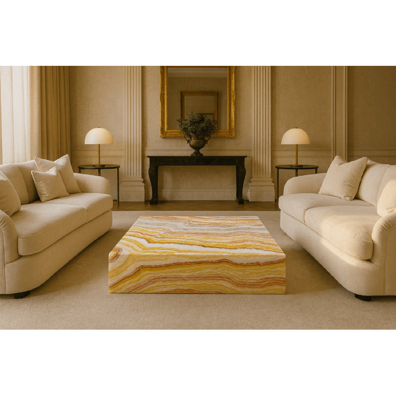 Genuine Marble Block Coffee Table - Rainbow Onyx Marble