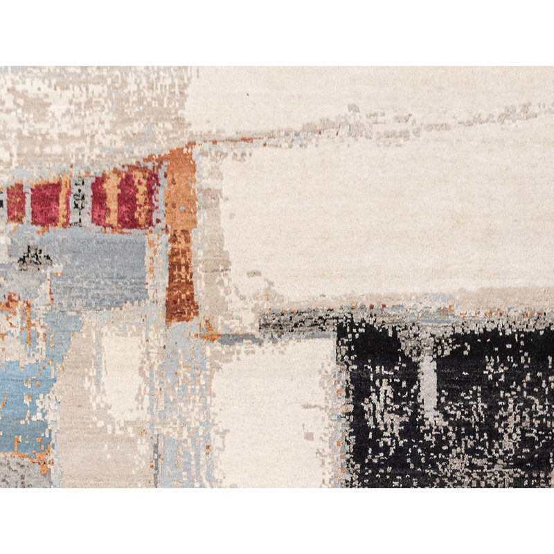 Hand Knotted Abstract Area Rug in Beige/Black/Orange/Red, Rectangle 5' x 8'