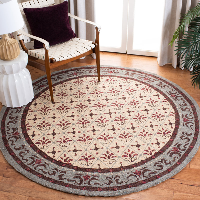 Taran Hand Hooked Performance Floral Rug, Round 6'