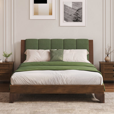Cadre de lit grand en bois de pin de qualité supérieure, cadre de lit grand avec tête de lit incluse, lit moderne Mid Century