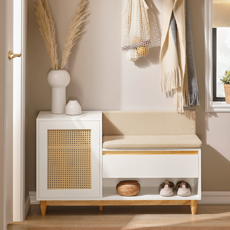 Alexzandar Polyester Upholstered Storage Bench, White