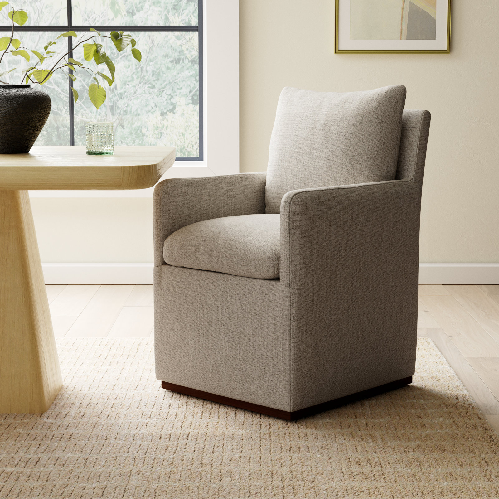 Bobbi Upholstered Armchair, Effie Flax Performance Linen